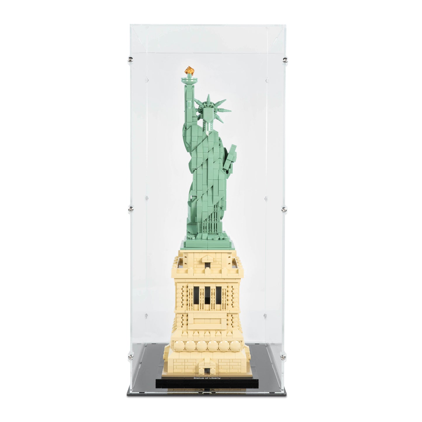 Front view of LEGO 21042 Statue of Liberty Display Case.