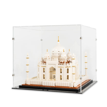 Angled view of LEGO 21056 Taj Mahal Display Case.