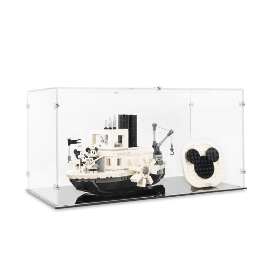 Angled view of LEGO 21317 Steamboat Willie Display Case.