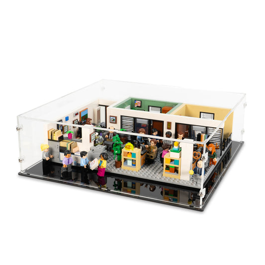 Angled top view of LEGO 21336 The Office Display Case.