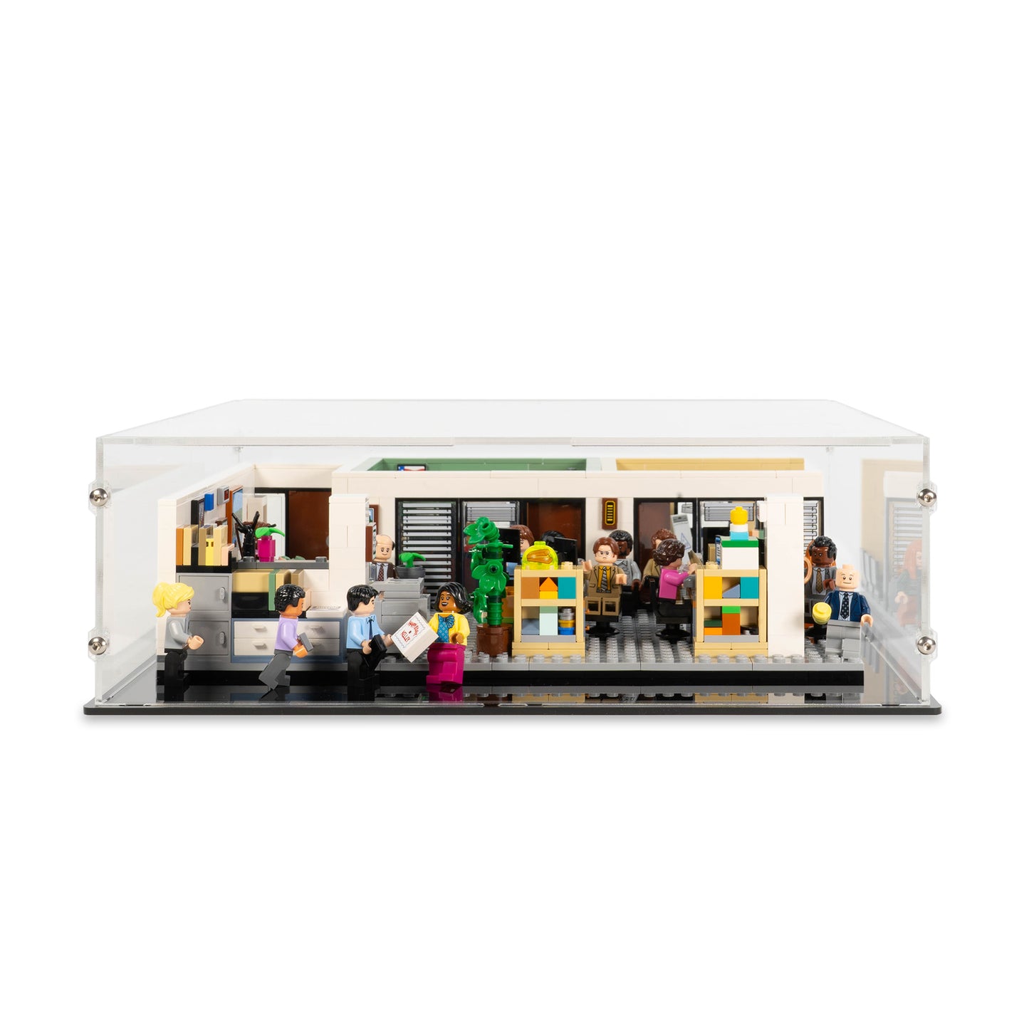 Front view of LEGO 21336 The Office Display Case.