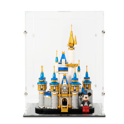 Front view of LEGO 40478 Mini Disney Castle Display Case.