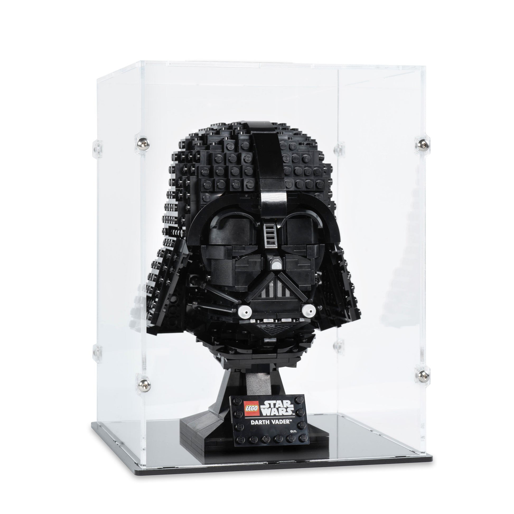 Angled view of LEGO 75304 Darth Vader Helmet Display Case.