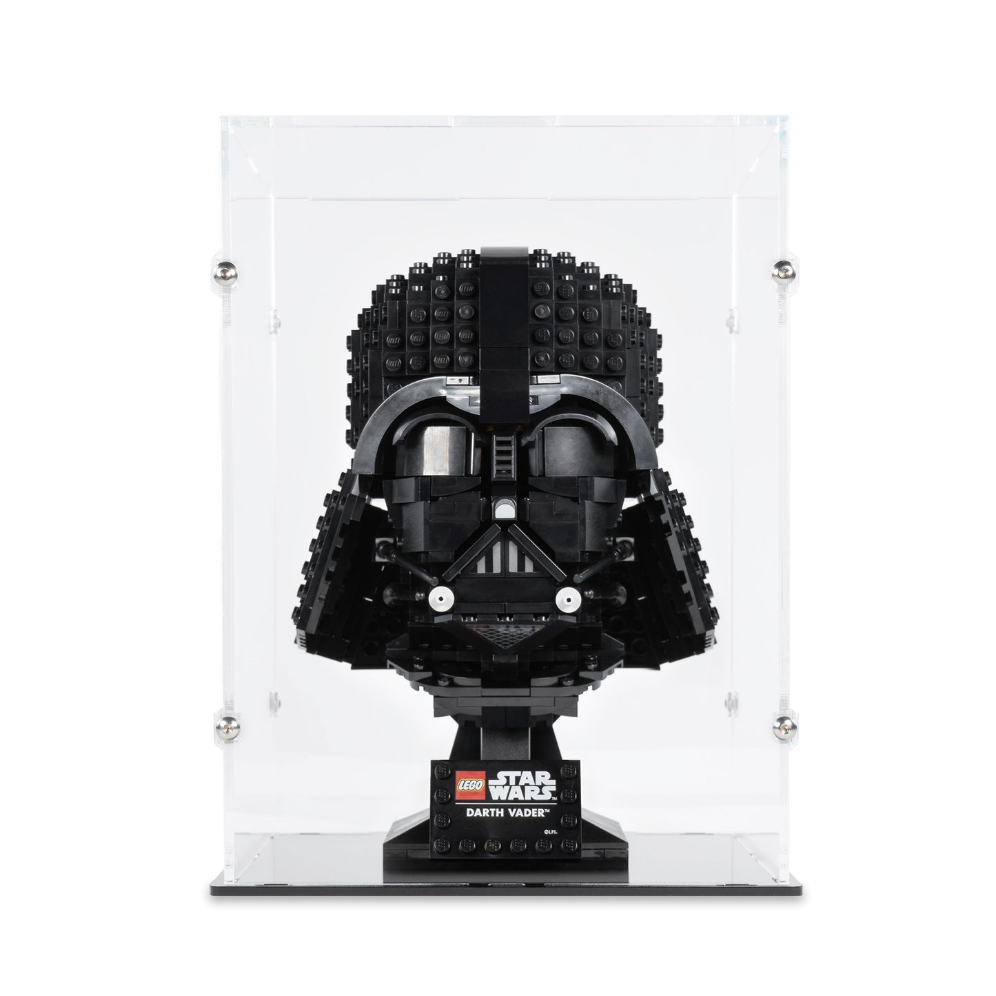 Front view of LEGO 75304 Darth Vader Helmet Display Case.