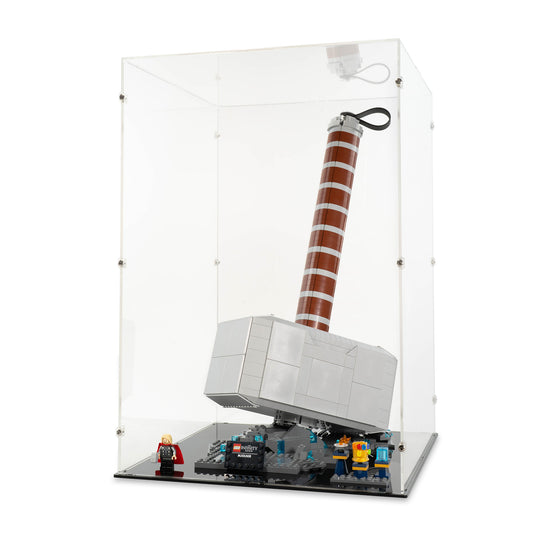 Angled view of LEGO 76209 Thor's Hammer Display Case.