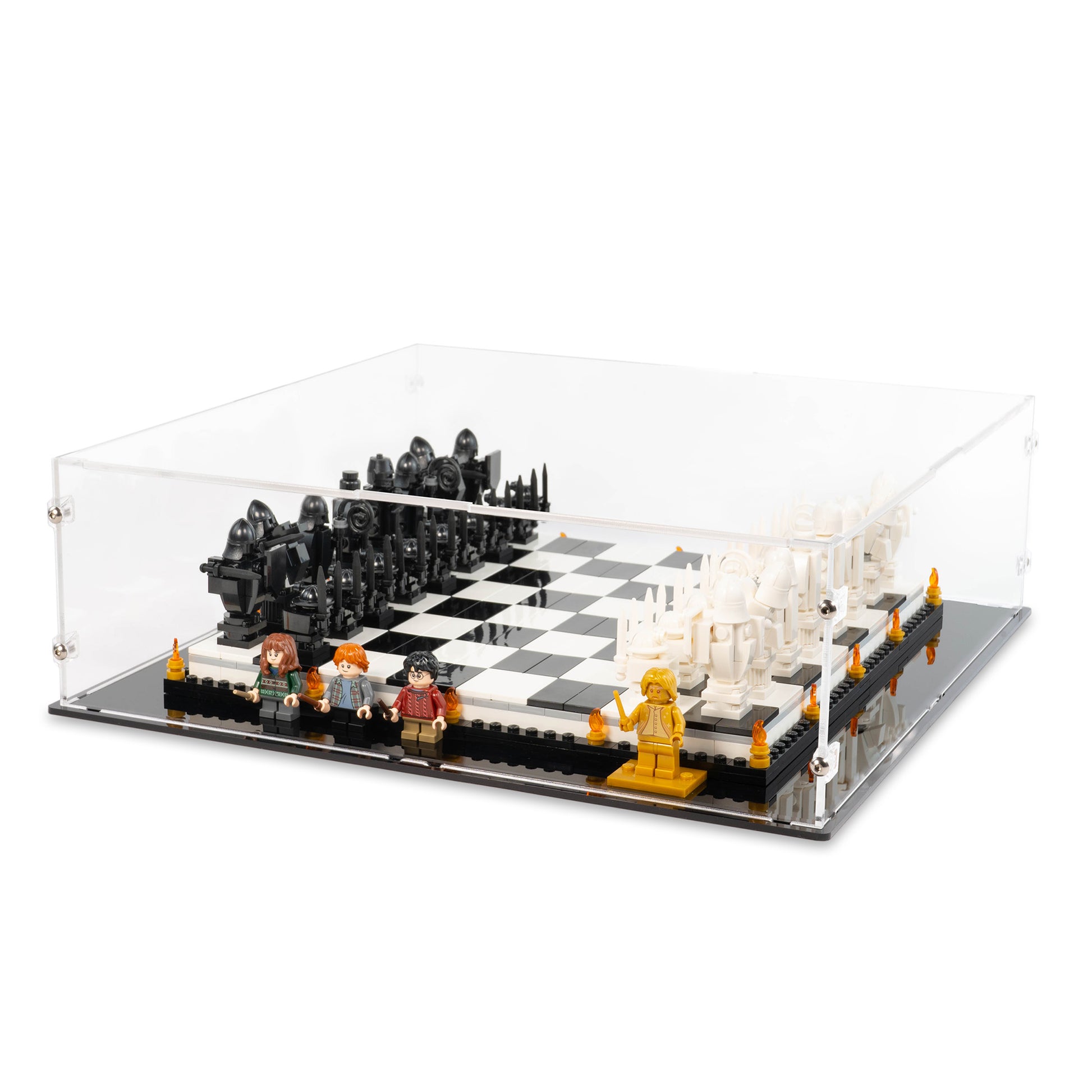 Angled top view of LEGO 76392 Hogwarts Wizard’s Chess Display Case.