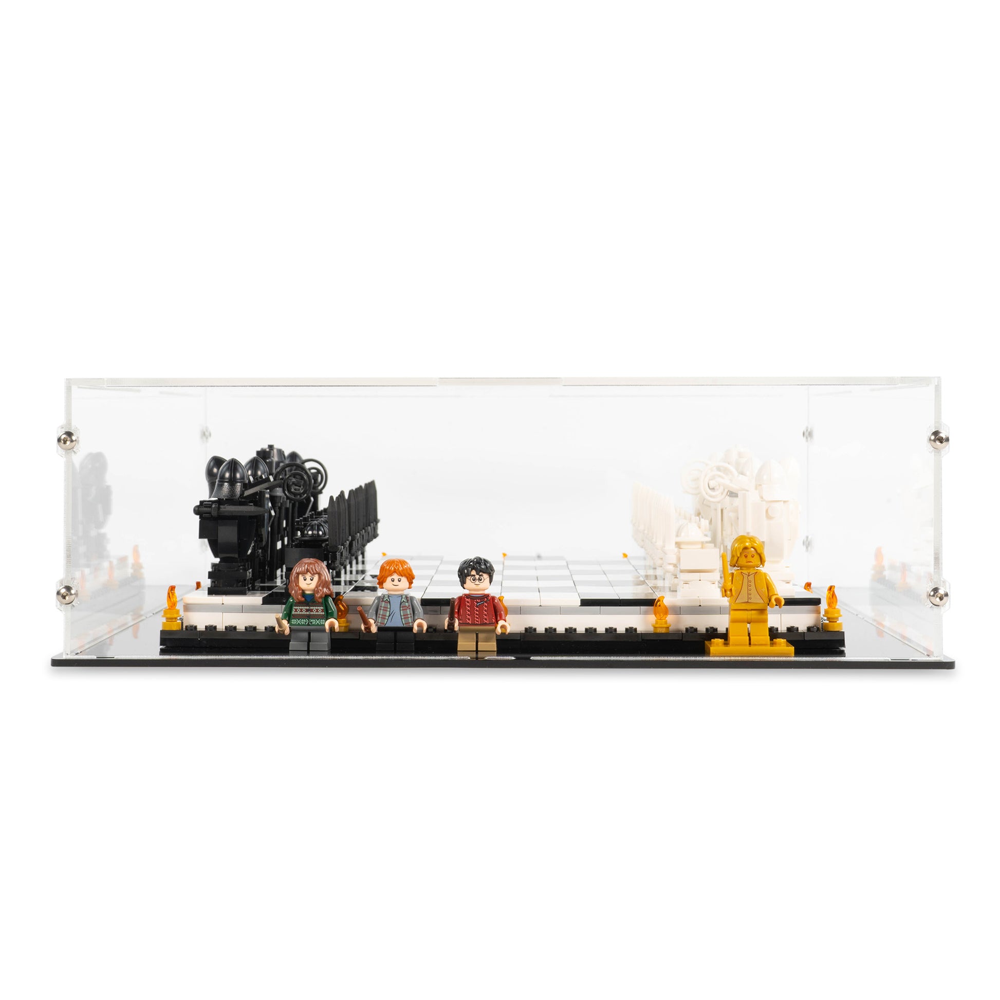Front view of LEGO 76392 Hogwarts Wizard’s Chess Display Case.